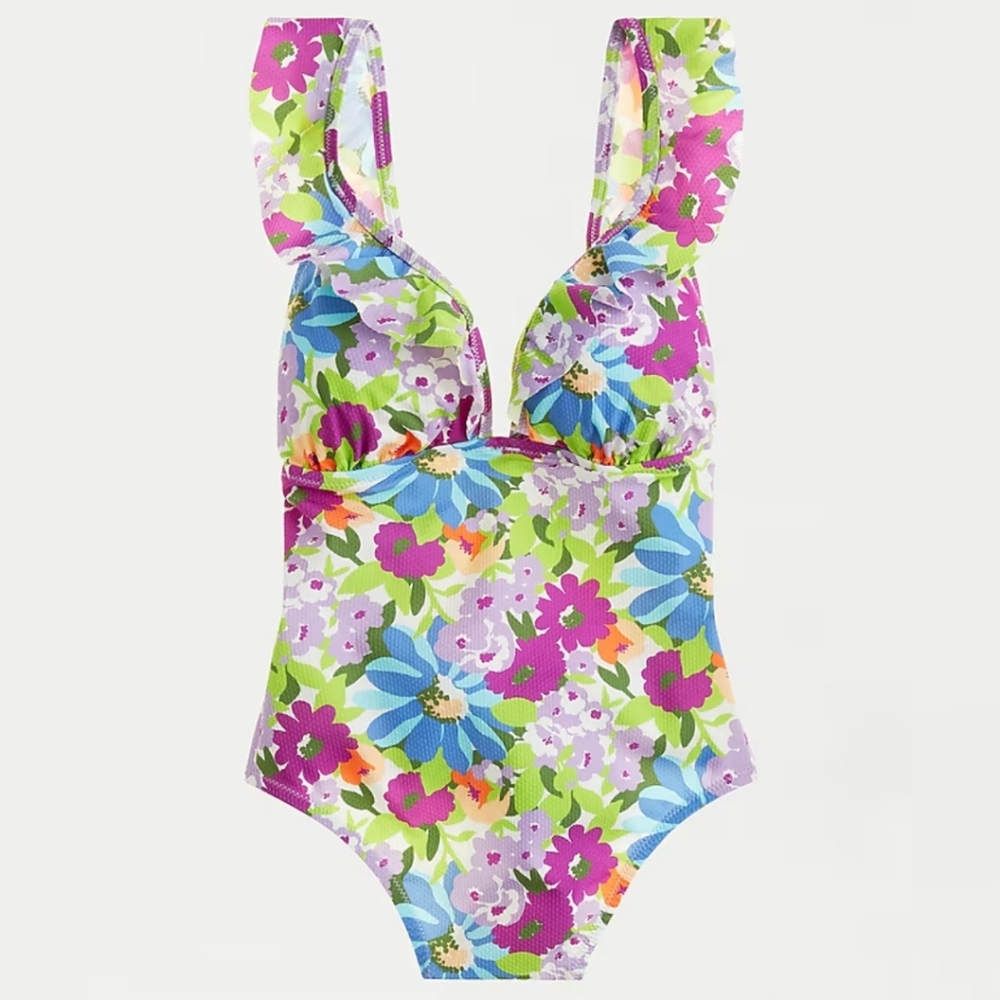 J.Crew Floral Ruffle One Piece Swimsuit